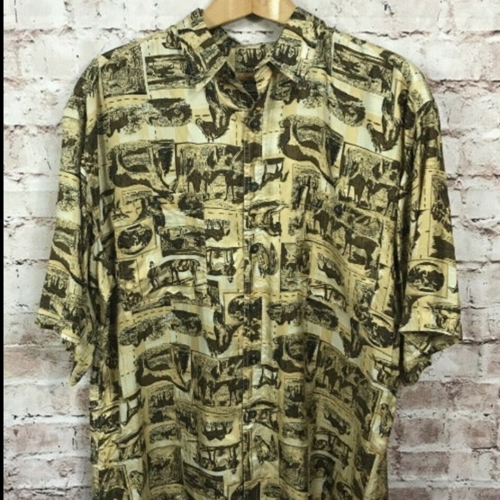 Ted Lapidus Homme Paris Silk Shirt Vintage Horse Print M